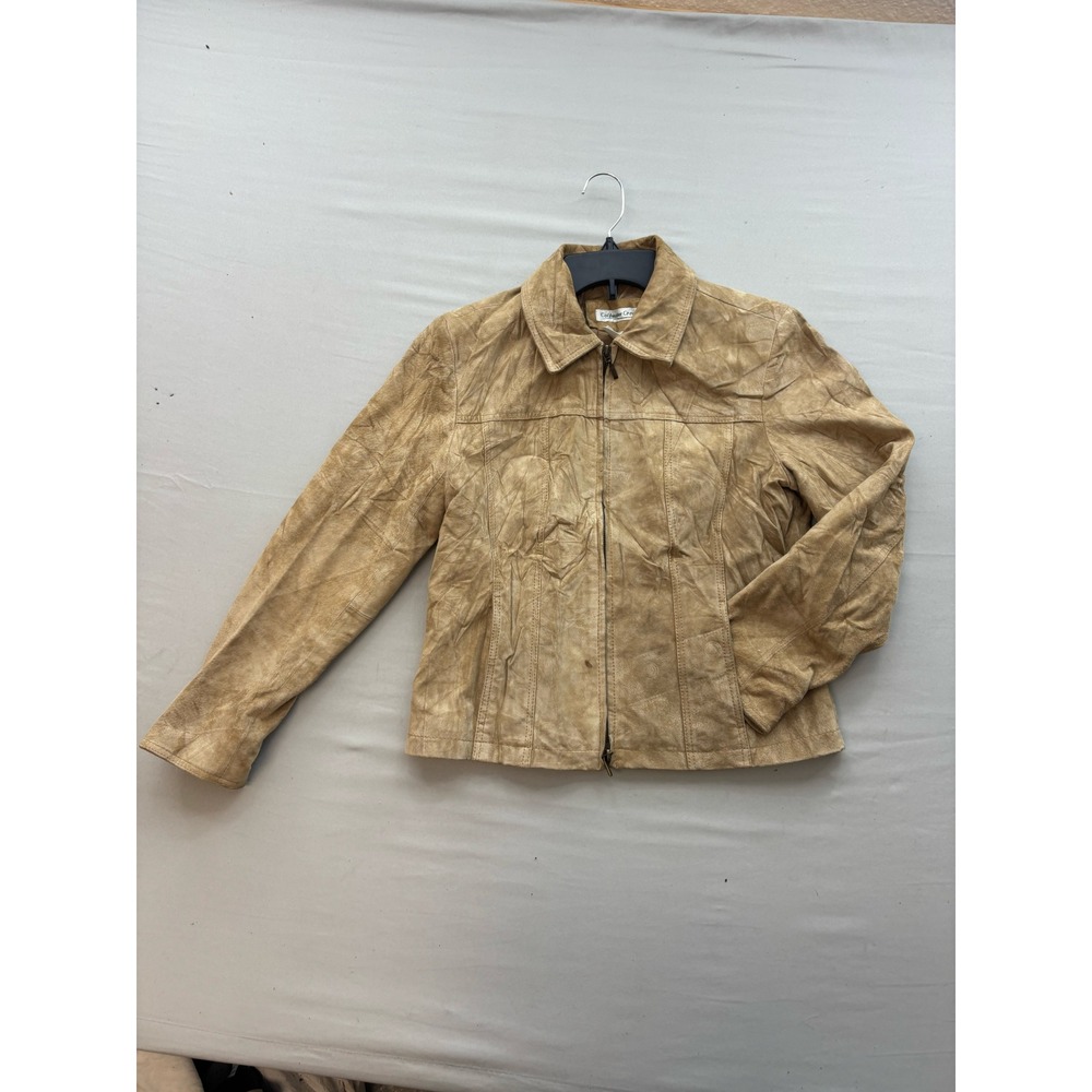 Coldwater Creek Tan Suede Leather Zip Front Jacket Petite XS Vintage Western